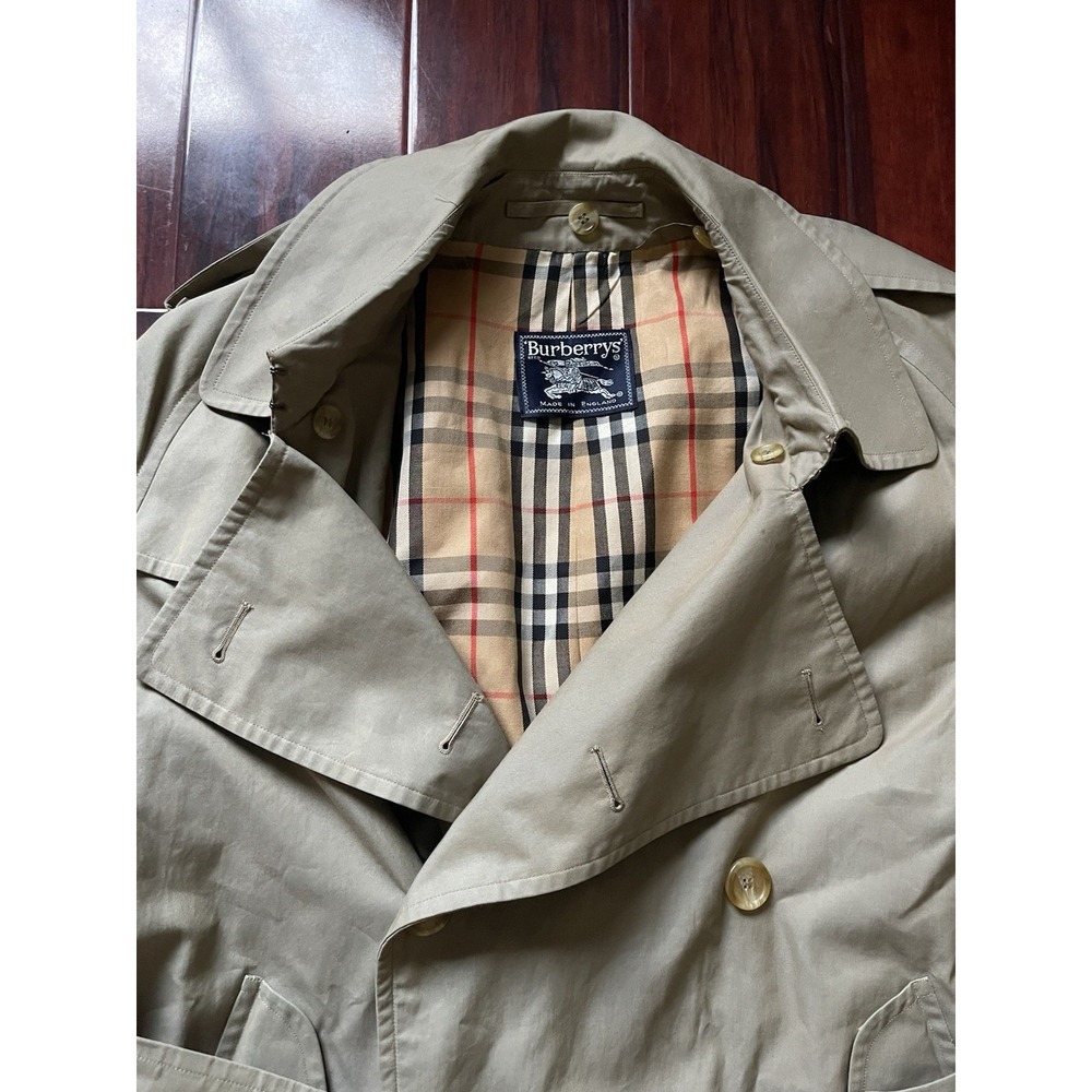 Vintage Burberrys Double Breasted Belted Trench Coat Beige Nova Check Mens 54 XL - Picture 4 of 16